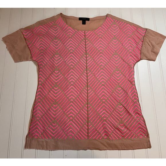 J. Crew Pink Tan Textured Short Sleeve Top T Shirt Blouse Size Women's XXS - Picture 1 of 7